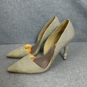 Badgley Mischka Pumps Silver Gold Glitter Crystal Heels Evening Wedding Size 8.5